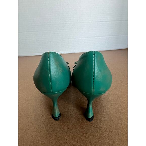 NWOB PRADA Leather Emerald Green Bow Top Faux Zipper Pointed Toe Heel Pumps 5.5 - Picture 6 of 12